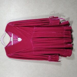 02520 New In hot pink velour v-neck L/S mini dress M NWT